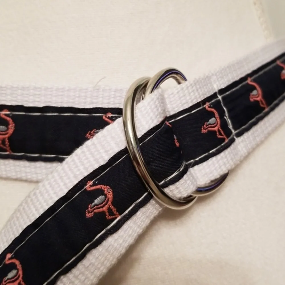 Flamingo‎ Canvas Web Belt D Ring Buckle Women's Size 7 9 Navy Pink
